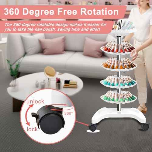 Auto Care Nail Polish Organizer,Removable Universal Wheeled Disc Fluted Nail Polish Holder£¬Large-capacity Six-layer Nail Polish Storage Rack for Nail Salons.