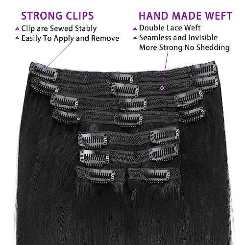 Yaki Straight Clip in Hair Extensions Real Human Hair Affordable12 Inch Yaki Straight Clip ins Human Hair Brazilian Virgin Hair clip on Hair Extensions 18Clips Per Set 120G