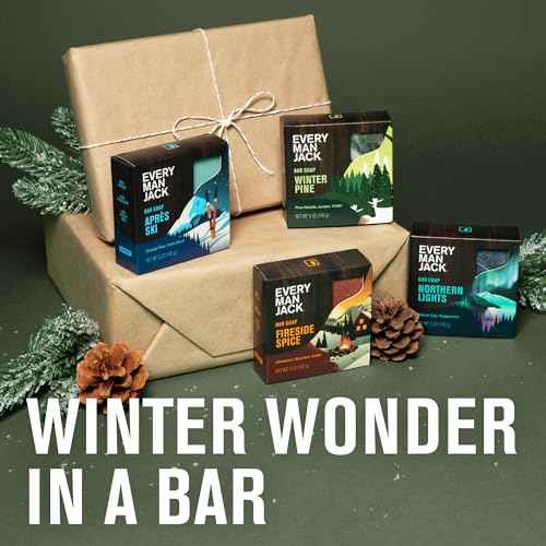 Every Man Jack Cold Processed Mens Bar Soap Variety Gift Set - Invigorating Winter Scents - Deeply Cleans, Hydrates with Naturally Derived Ingredients - 5 ounce (pack of 4)