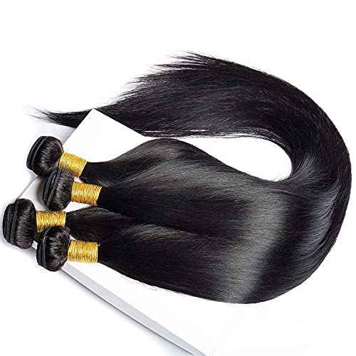 Human Hair Bundles Straight Bundles Human Hair 20 20 20 Inch 100% Unprocessed Brazilia Virgin Hair Double Weft Weave Deals Natural Black - 3 Pack, Style Keep Texture Silky Soft, Hair Extension