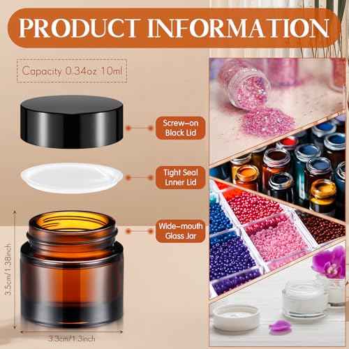 140 Pack 10ml Glass Jars with Lids Small Lip Balm Containers 10ml Sample Jars Travel Size Containers for Lip Balm Cream Lotion Makeup Cosmetic Skincare Travelling Retail Store(Amber)