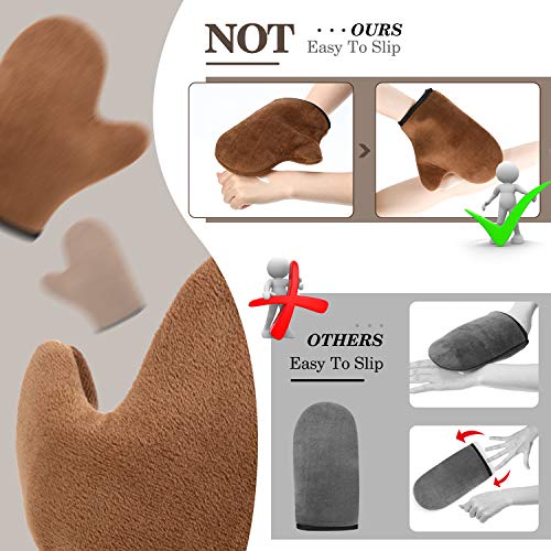 4 Packs Self Tanning Mitt Applicators Sunless Tanning Mittens Double Sided Self Tanning Gloves Reusable Tanner Applicator Mittens Brown Tanner Gloves with Thumb (Brown)