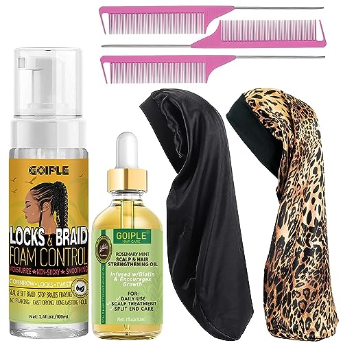Goiple Hair Styling Mousses & Oil Set for Braids, Twist, Locs - No Flake Mousse for Style, Moisture, and Growth with Rosemary Oil, 3.4fl oz+1fl oz
