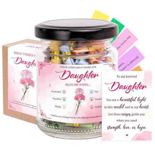 Bible Verse Jar for Daughter, Bible Accessories, Prayer Jar, Christian Gifts For Women, Religious Gifts for Daughter, Inspirational for Teen Girls, Christian Gift from Mom or Dad