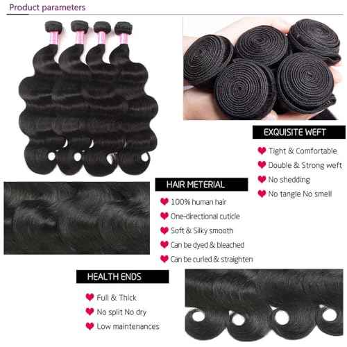 YISEA Human Hair Bundles Body Wave 4 Bundles 12A Brazilian Hair£¨20 18 16 14£©inch Body Wave Virgin Hair Natural Black Bundles Unprocessed Remy Human Hair Weaves Brazilian Hair Extensions