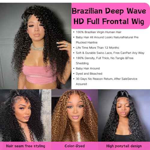 22 Inch Deep Wave Lace Front Wigs Human Hair 13x6 HD Lace Front Wigs Pre Plucked 200% Density Glueless Wigs with Baby Hair Deep Curly Wig for Women