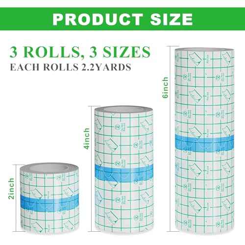 3 Rolls Tattoo Aftercare Bandage - Jconly Waterproof Tattoo Film Second Skin Tattoo Cover Up Patch Tape Healing Wrap Tattoo Supplies for Swimming, Shower, Wound Initial Healing(2 Inch, 4 Inch, 6 Inch)