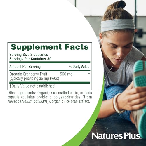 NaturesPlus Organic Cranberry 500 mg - 60 Capsules - Helps Promote Healthy Urinary Tract - USDA Certified Organic, Vegan, Gluten Free, Non-GMO - 30 Servings
