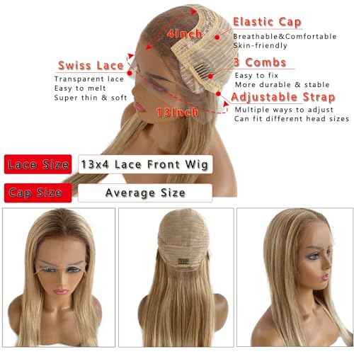 Upgrade - Strawberry Blonde Mixed Platinum Blonde HD Lace Front Human Hair Wigs,13*4 Ombre Highlight Straight Lace Wig 100% Remy Virgin Hair,Pre Plucked with Baby Hair Natural Hairline 150% Density