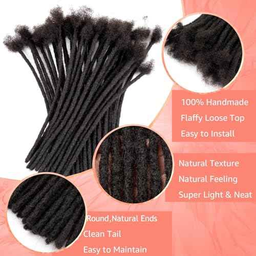 Teresa 8 Inch 0.4cm Width Loc Extension Human Hair Natural Black 60 Strands Full Hand-made Permanent Locs Extensions Can Be Dyed and Bleached for Men/Women/Kids Real Dreadlock Extensions Human Hair
