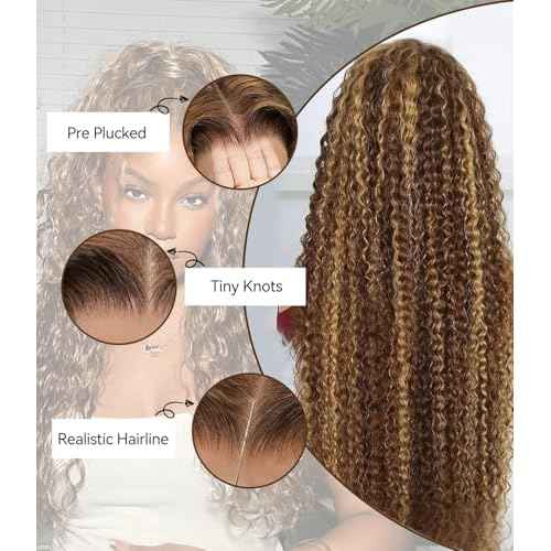 Glueless Wigs Human Hair Pre Plucked Pre Cut Highlight Ombre Deep Wave Lace Front Wigs 180 Density 5x5 HD Lace Closure Wigs For Black Women,Beginner Friendly 26 Inch