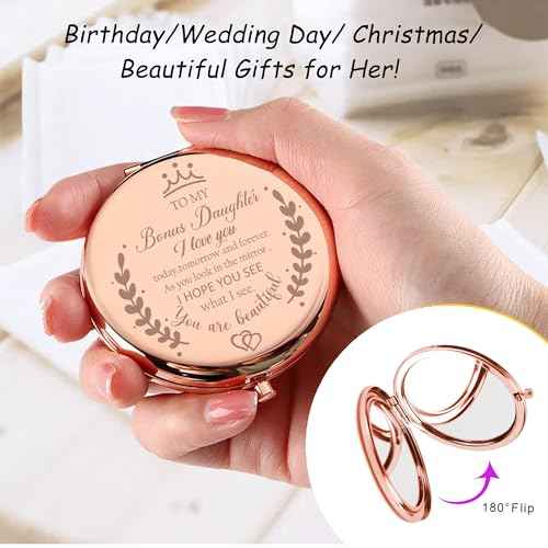 Soulpetals Bonus Daughter Gifts from Mom, Birthday Gifts for Bonus Daughter Adult, Gifts for Step Daughter Wedding Gift from Mom Bonus Daughter Makeup Compact Mirror for Christmas