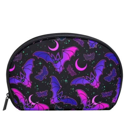 MNSRUU Women Cosmetic Bag for Purse Purple Bat Gothic Small Makeup Bag Accessories Purse Bag Cute Travel Organizer Pouch with Compartment