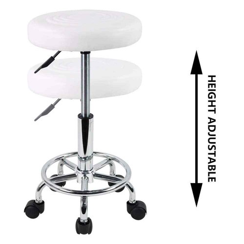 KKTONER PU Leather Modern Round Rolling Stool with Footrest Height Adjustable Spa Drafting Salon Tattoo Work Massage Stools Task Chair Small (White)