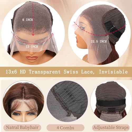 mogge Body Wave 13x6 Hd Lace Front Wigs Human Hair Pre Plucked Chocolate Brown Lace Front Wig 200 Density Colored Lace Human Hair Wigs for Black Women 4# Brown Wig 22 Inch
