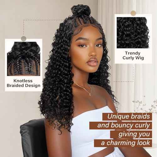 PROTEA Braided Wigs for Black Women, Full Lace Frontal Updo Bun Box Braids Wigs with Baby Hair, Lightweight Synthetic Fully Handmade Braided Wig, 24 Inch #1B Natural Black