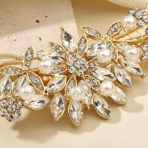Crystal Rhinestone Pearl Hair Comb Gold Wedding Bridal Hair Pins Accessory