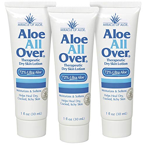 Miracle of Aloe Aloe All Over Super Moisturizing Dry Skin Lotion (3-Pack, 1 oz) - Made with 72% UltraAloe Aloe Vera Gel. Safe for Everyone: Men, Women, Kids. Restores Dry Skin Fast