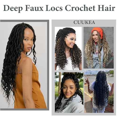 Deep Faux Locs Crochet Hair 30 Inch 8 Packs Goddess Locs Crochet Hair T350 Soft Loc Faux Loc Crochet Braids with Curly Ends Prelooped Deep Wave Croceht Braids for Black Women(Black mixed Ginger)