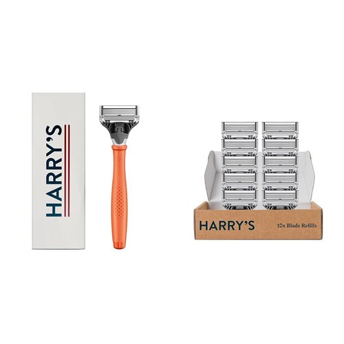 Harry's Razors for Men, 1 Handle and 11 Razor Blade Refills (German-Engineered Blades with Lubricating Strip and Precision Trimmer)