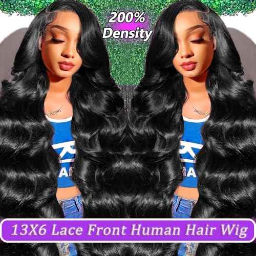 Body Wave Lace Front Wigs Human Hair 200 Density Frontal Wigs Human Hair 13x6 Hd Lace Front Wigs Human Hair Pre Plucked Brazilian Virgin Hair Glueless Wig 20 Inch Body Wave Wig for Women Natural Black