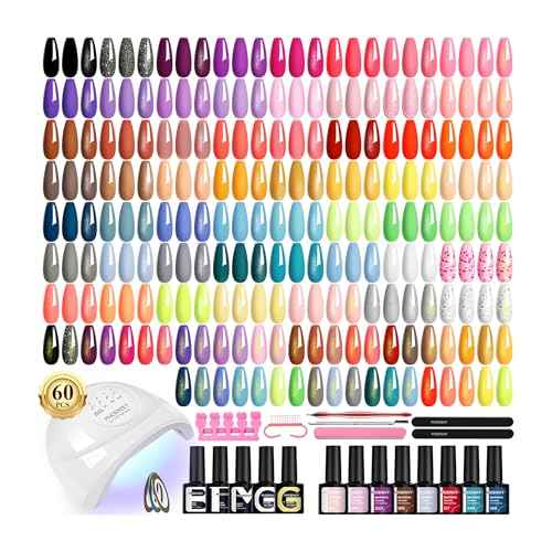 PHOENIXY 71 Pcs Gel Nail Polish Kit with U V Light, 55 Colours Gel Nail Kit with 5 Pcs Base Top Coat Manicure Starter Nail Polish Set Gifts for Women ST9019