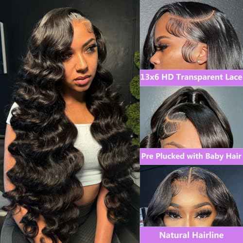 28 Inch 13x6 Lace Front Wigs Human Hair 200 Density Body Wave Lace Front Wigs Human Hair HD Lace Wigs for Women Pre Plucked Frontal with Baby Hair