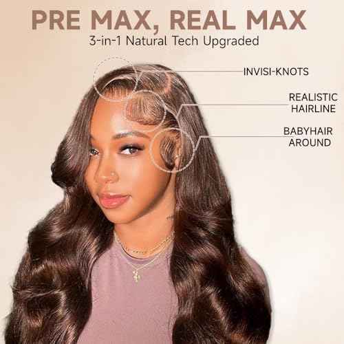 Chocolate Brown Lace Front Wig Human Hair 28 Inch Brown Body Wave Lace Front Wigs Human Hair Pre Plucked 13x4 HD Lace Frontal Wigs 200 Density Glueless Wig