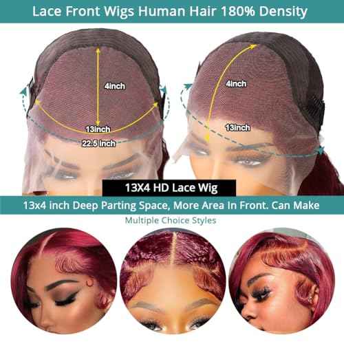 Allove 99j Burgundy Lace Front Wigs Human Hair Pre Plucked 180% Density 24inch Body Wave Lace Front Wigs Human Hair with Baby Hair 13x4 Glueless HD Transparent Frontal Human Hair Wigs For Women