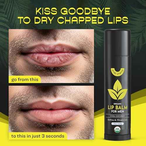 Lip Balm for Men - USDA Organic Certified Chapstick - All Natural & Organic Ingredients - Vitamin E and Beeswax - Great Stocking Stuffer - Peppermint, Coconut & Vanilla - MADE IN THE USA (6 pack)