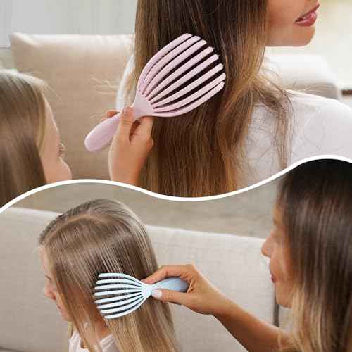 Detangler Brush for Curly Hair, Hairbrush Set for Wet Dry Curl Straight Thick Thin, Pain-Free Hair Brushing, Small Size for Travelling, Curly Brush for Women Men Kid (Pink and Blue)