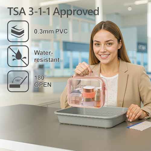 PACKISM Clear Makeup Bag - 2 Pack TSA Approved Toiletry Bag with Handle and 180¡Æ Large Opening, Clear Toiletry Bag Fit Carry-on Travel Essential, Travel Bags for Toiletries, Rose Pink