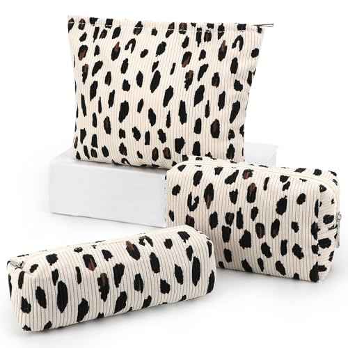 EIMMBD Makeup Bag 3 Pieces Large Capacity Cosmetic Bags Makeup Pouch for Purse Travel Toiletry Bag Organizer Cute Makeup Pouch Storage for Women(Beige Leopard)