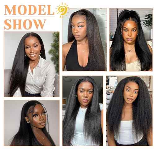 HD Lace Frontal 13x6 Transparent Lace Ear to Ear 20 Inch Kinky Straight Frontal Human Hair 100% Unprocessed Virgin Lace Closure Human Hair Pre Plucked with Baby Hair 150% Density