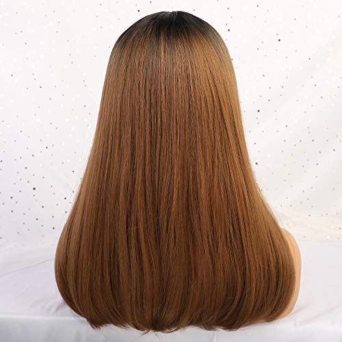 HAIRCUBE Brown Wigs for Women Highlight Color Wigs Synthetic Women's Wig Long Straight Layered Heat Resistant Wig Natural and realistic (167-12/35)