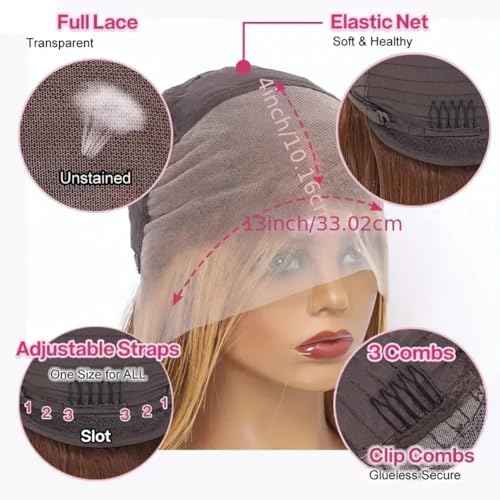 13x4 HD Lace Front Wigs Human Hair 4/27 Deep Wave Wigs for Black Women Ombre Honey Blonde Curly Lace Frontal Wig Human Hair Pre Plucked 180% Density with Baby Hair (30 Inch)