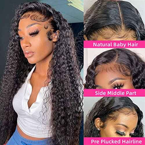 Deep Wave Bundles with Closure Human Hair Deep Curly 3 Bundles and 4x4 Closure (16 18 20+14Inch) Free Part Natural Color 100% Unprocessed Brazilian Virgin Hair Double Weft for Black Women