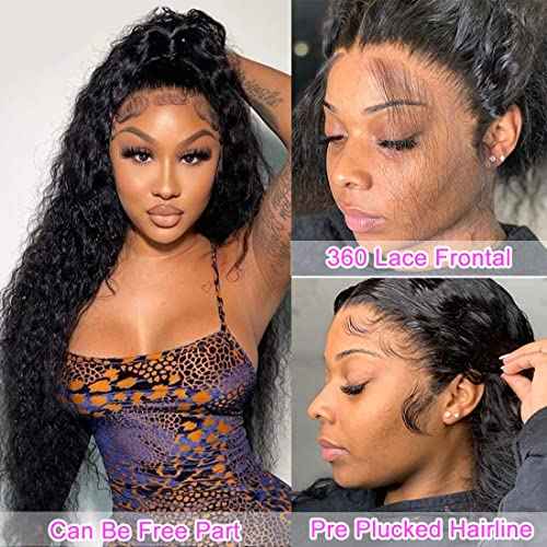 Healthair Deep Wave Lace Front Wig 360 Lace Front Wigs Human Hair Pre Plucked Human Hair Wigs for Black Women(16inch, Deep 360 Wig)