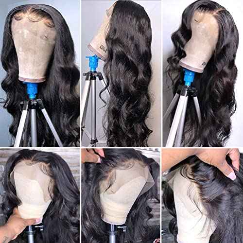 Sunelk 18 Inch Lace Front Wigs Human Hair Pre Plucked 13x4 Body Wave HD Lace Front Wigs Human Hair 180 Density Brazilian Virgin Hair Glueless Wigs Human Hair for Women Natural Black Color
