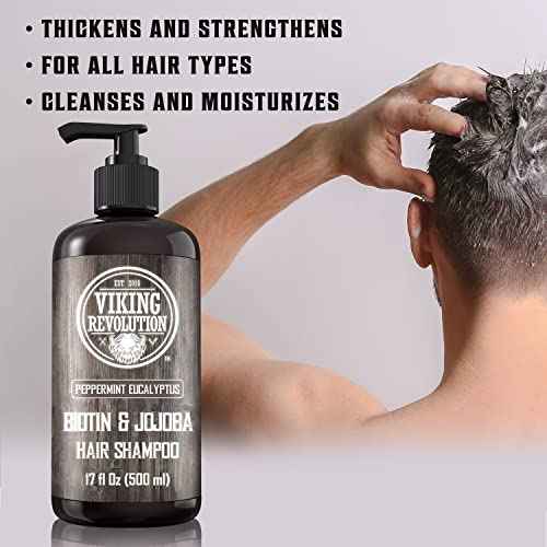 Viking Revolution Biotin Mens Shampoo - Eucalyptus and Peppermint With Jojoba Oil and Mint Oil - Hair Loss Treatment for Men With Thinning Hair (17 Oz)