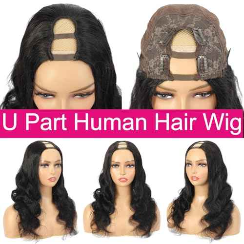U Part Human Hair Wig Body Wave U Part Wig Human Hair for Black Women Glueless Wigs Human Hair Clip Natural Hair Wig Beginner Friendly Middle Part 180% Density 22inch