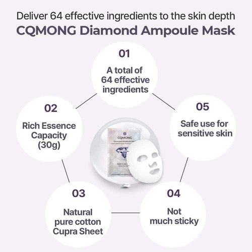 CQMONG Diamond Ampoule Sheet Mask (30g x 10pcs), Korean Face Facial Masks, Glossy & Elastic Skin, Hydrating, Soothing, Nourishing, Collagen & Hyaluronic Acid, Smooth Sheet