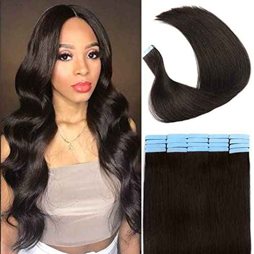 Tape In Hair Extensions Human Hair 20pcs Natural Black Tape In Extensions 50g 100% Remy Virgin Human Hair Tape-In Hair Extensions Double Weft Tapes Straight Soft Hair No Tangles 22inch