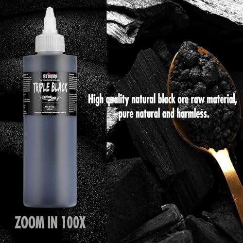 STIGMA Triple Black Tattoo Ink 8OZ, Tattoo Ink Black Professional 240ml for Black Lining and Black Shading, Tattoo Supply for Tattoo Artist TI953-8OZ-TR