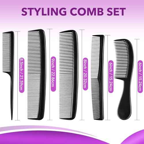 5 Piece Combs for Women and Man, Premium Black Hair Comb, Fine Tooth Tail Professional Combs and Styling Comb Set, Perfect for Parting, Teasing, Hairdressing, and Everyday Styling