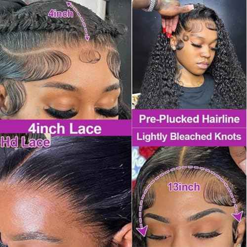 32 Inch Deep Wave Lace Front Wigs Human Hair 200% Density 13x4 HD Transparent Lace Frontal Wigs Pre Plucked with Baby Hair Deep Curly Human Hair Wig for Black Women Virgin Hair Wigs Human Hair