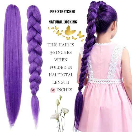 Purple Braiding Hair 30 Inch Pre Stretched Crochet Braiding Hair Extensions for Women 3 Packs, Purple Hair Extensions for DIY Cosplay Crtoon Character Ponytail Halloween Costumes (30 Inch-3 pcs)