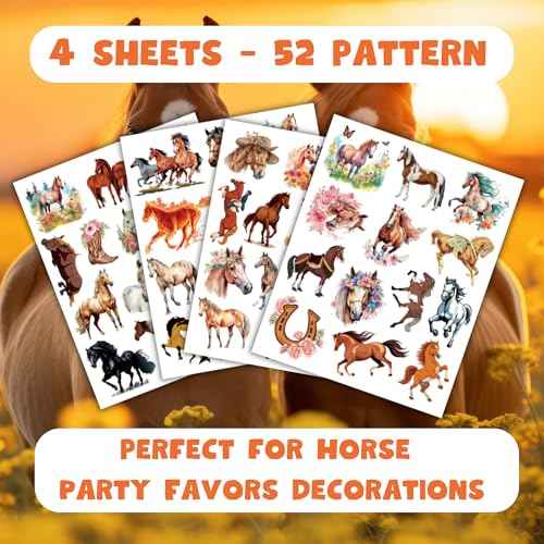 Horse Temporary Tattoos 52 Pcs Horse Tattoos for Kids Birthday Party Supplies Favors Tattoos Stickers Super Cute Gifts Party Decorations Girls Boys Classroom School Prizes Themed