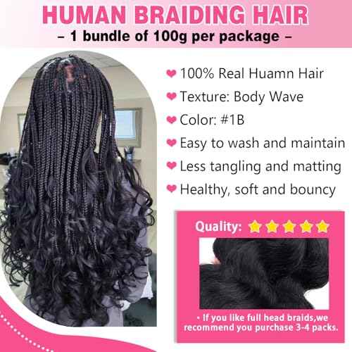 Human Braiding Hair 100g One Bundle/Pack 28 Inch Natural Black Body Wave Curly Bulk Human Hair for Braiding No Weft 100% Unprocessed Brazilian Human Hair Braiding Hair for Boho Braids