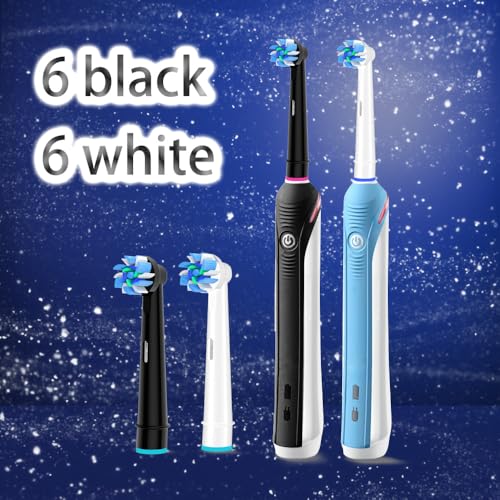 Replacement Toothbrush Heads Compatible with Oral B Braun, 12pcs Electric Toothbrush Replacement Heads Refills for Oral B Pro 1000, 9600, 500, 7000, 3000, 8000, Black and White for Home (1)